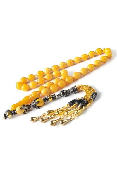 TESBİHCİBABA Claw Tassel Beyzi Hareli Yellow Crimped Amber Prayer Beads