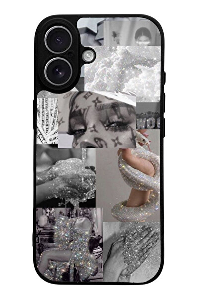 Spoyi iPhone 17 Uyumlu Silver Sticker Tasarımlı Glossy Telefon Kılıfı