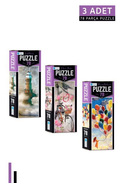 Blue Focus Games 3 ADET 78 Parça Puzzle-Lighthouse ve I Love Paris ve Flying ...