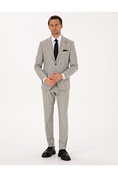 Pierre Cardin Gray Slim Fit Wool Cashmere Blended Stripe Suit 50311251-Vr024