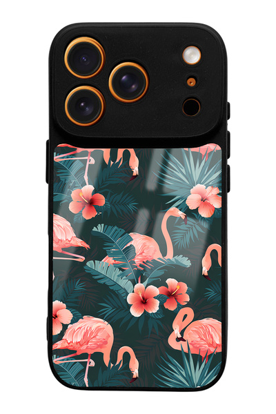 Spoyi Flamingo Leaf Design Glossy Phone Case Compatible with iPhone 17 Pro