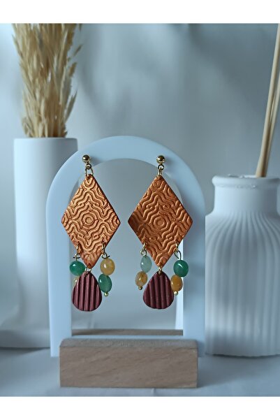 La fee aksesuar Lightweight Big Dangle Natural Stone Handmade Polymer Clay Ea...