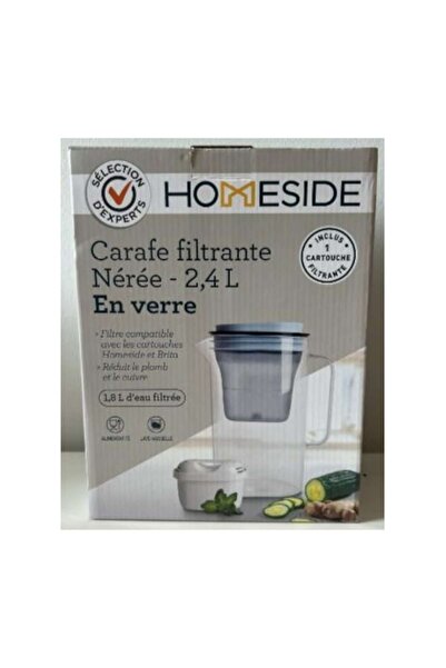 HomeSide Glass filter jug, 2.4L capacity, Compatible with Brita filters, 1 filter included