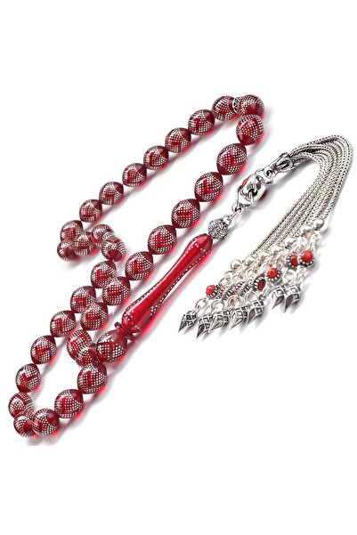 TESBİHCİBABA Gümüş Çakımlı Ateş Kehribarı Tesbih