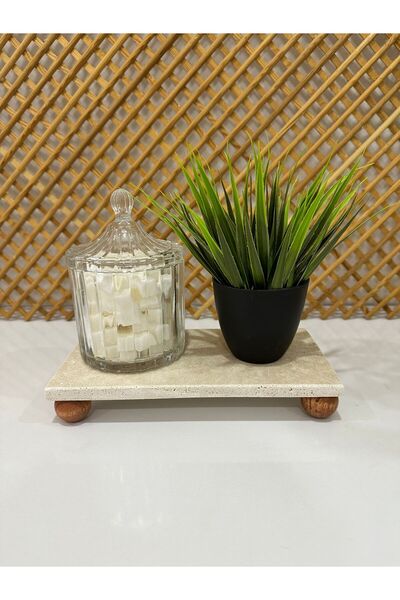 FARALYAHOME Natural Travertine Marble Wooden Leg 24X12 cm Decoration Stand