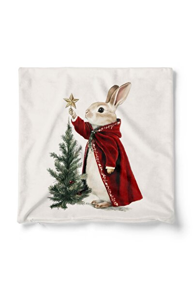 Pilloveland Set of Printed Suede Throw Pillow Covers with Double-Sided Rabbit Pattern - New Year - Christmas - New Year's Eve