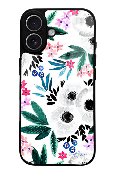 Spoyi iPhone 17 Compatible White Floral Design Glossy Phone Case