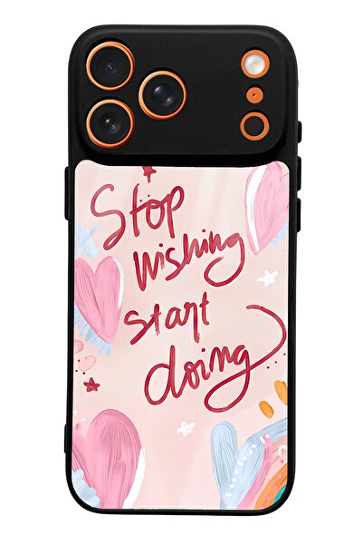 Spoyi iPhone 17 Pro Max Compatible Pink Motto Design Glossy Phone Case