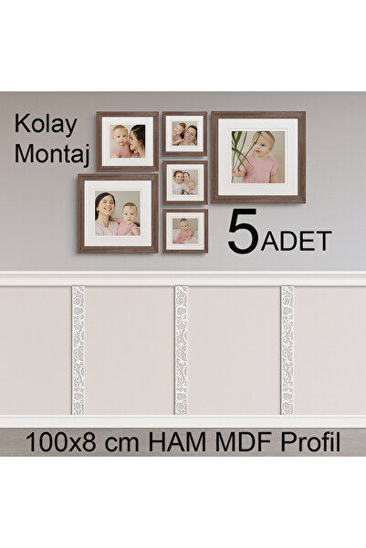 Karenza Home Dekoratif Desenli Ahşap Duvar Çıtası – 5’li Ham MDF Set BOYASIZ ...