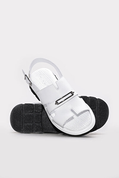 Ayakkabıhane Genuine Leather Inside and Out White Stylish Women's Classic Sandals Ah087102611098