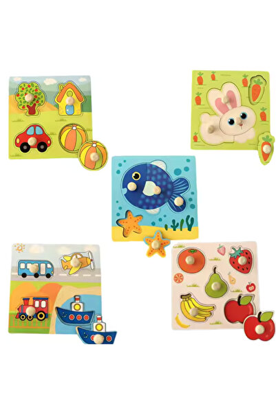 Stuniko Set de 5 puzzle-uri din lemn pentru copii, 21 de piese, joc educativ ...