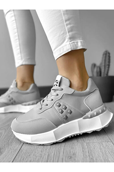 Casual Women's sneakers made of eco-leather, casual, A01, Grey