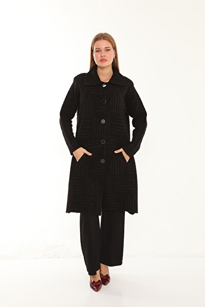 Lanze Knitwear Coat with Collar and Pockets Patterned