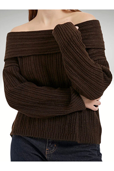 AlanTeks Широка яка Мадона Удобна кройка Дамски плетен пуловер