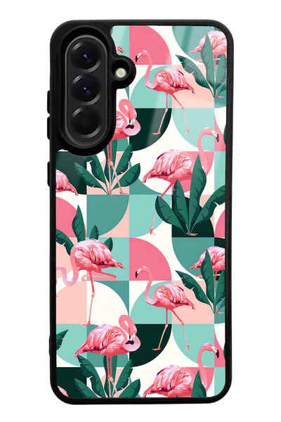 Spoyi Samsung A56 Retro Flamingo Wallpaper Design Glossy Phone Case Compatible