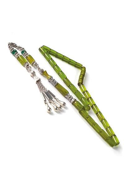 TESBİHCİBABA Cut Water Green Crimped Amber Prayer Beads