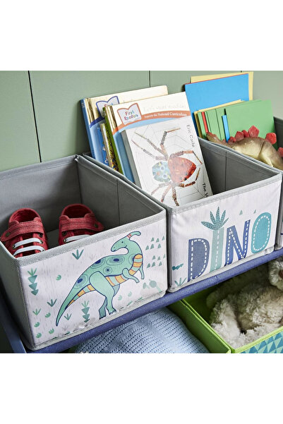 GINGER HOME Wooden toy organizer with 6 textile boxes Dinosaur