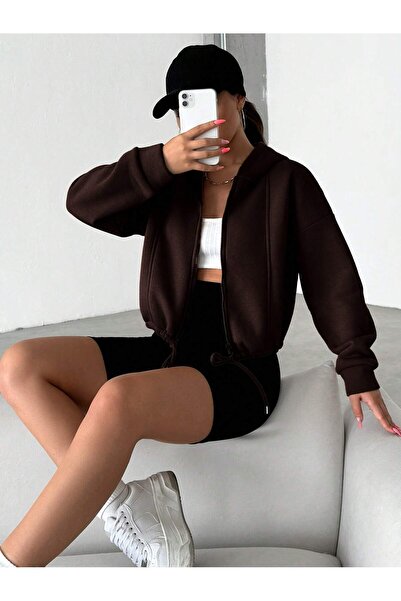 MONAMORE WOMEN'S BONE ZIPPERED FLETO POCKET CHARTED 3 THREAD SWEAT