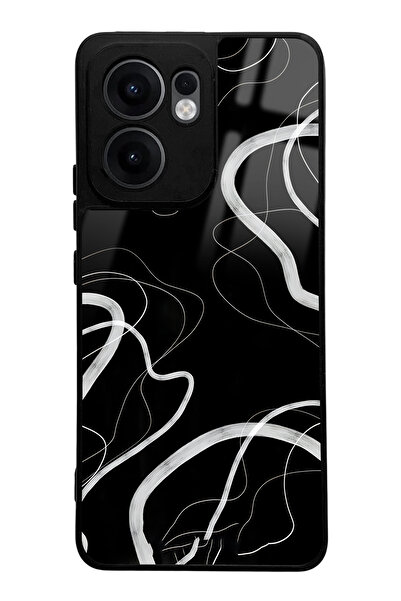 Spoyi Oppo Reno 13F Compatible Black Wave Design Glossy Phone Case