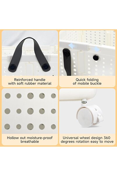 Generic Large Collapsible Laundry Basket with Wheels & Handle (White)