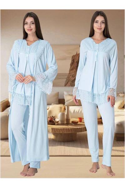 Lohusa Homewear Set de pijamale pentru femeie, albastru, cu design special, din bumbac dantelat, pentru maternitate pentru maternitate.