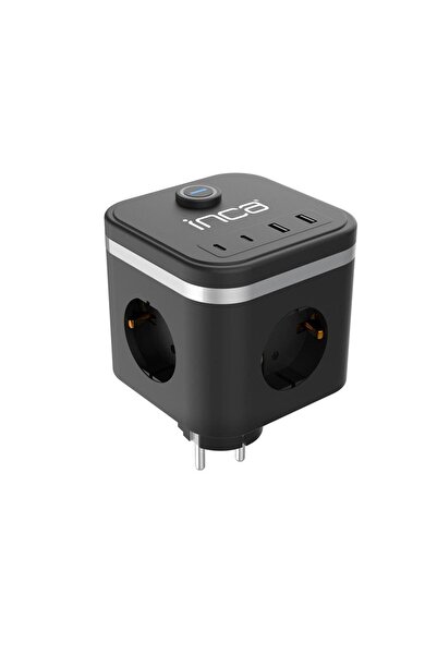 Inca IPW-47SY 3Port 2x USB+2x Type-C Akım Korumalı Led Tuşlu Duvar Priz - Siyah