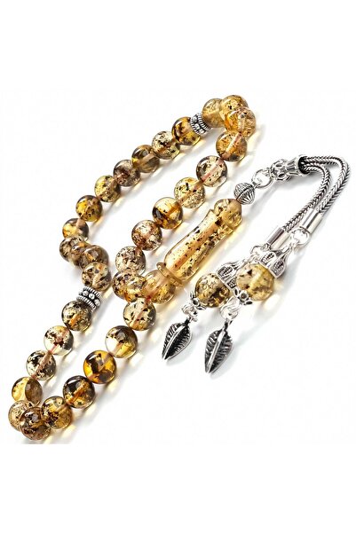 TESBİHCİBABA Natural Fossil Lime Drop Amber Prayer Beads