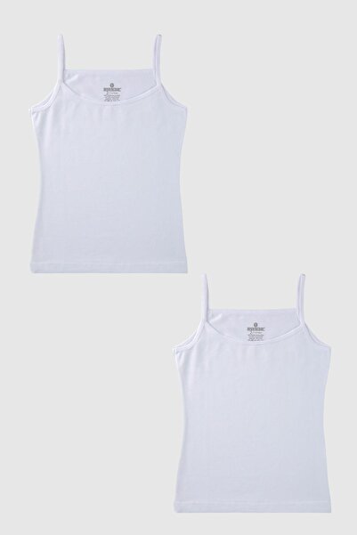 BAYKAR Girl's Cotton Thin Strap Plain Classic Undershirt 2-Pack 4200 White