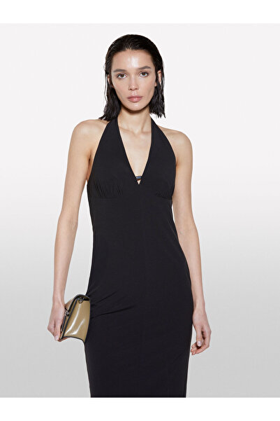 Sisley Women's Cotton Blend Back Slit Halter Neck Dress 325P4Qcplv07A-Sis100