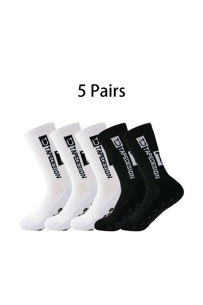 Choice TC-3White2Black 5 أزواج جوارب كرة قدم جديدة متوسطة الحجم مضادة للانزلاق مع قاعدة من السيليكون ووسادة منشفة سميكة