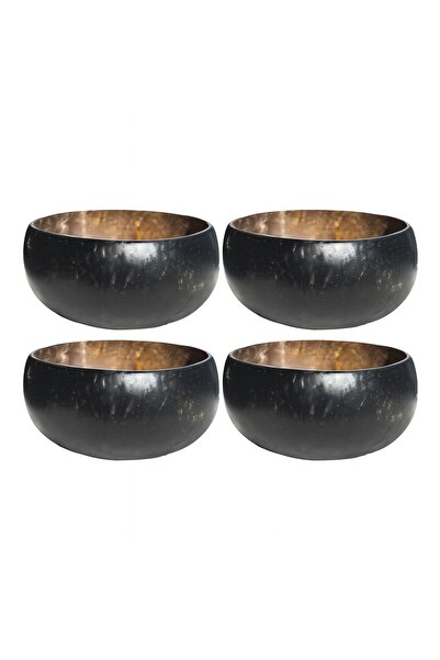 LIFESTYLER Pack of 4 black coconut bowls (11-14 cm)