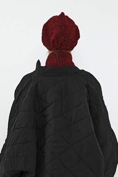 Aisha's Design Winter Furry Cashmere Visor Hat and Scarf Set, Bat-2Tk, Burgundy