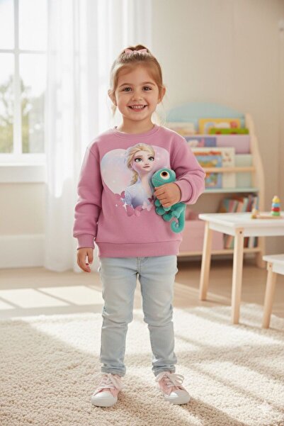 yaman kids Kız Çocuk Pembe Elsa Sweatshirt