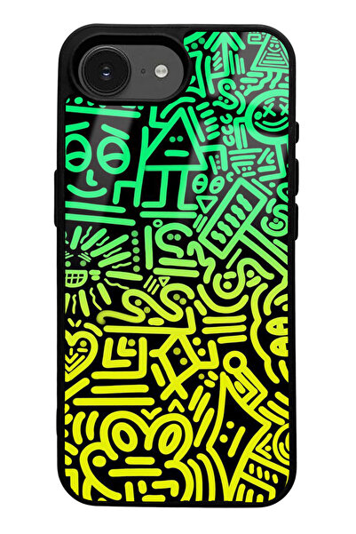 Spoyi Compatible with iPhone 16E Neon Geometric Design Glossy Phone Case