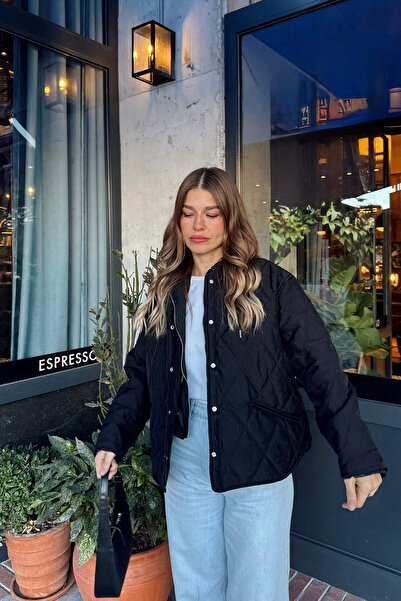 Sue Store Black Lined Hooded Quilted Coat