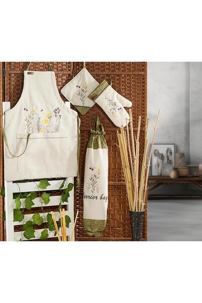 OIKA : 4 PARÇA NAKIŞLI ÖNLÜK - ELDİVEN - TUTAK - POŞETLİK TAKIMI
