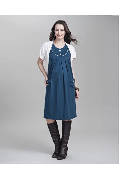 Even Fashion Hamile Giyim White Piping Short Maternity Dress