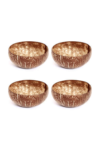 LIFESTYLER Pack of 4 polished coconut bowls (11-14 cm)