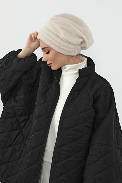 Aisha's Design Pleated Winter Plain Cashmere Women's Bonnet, B-98Dk, Cream