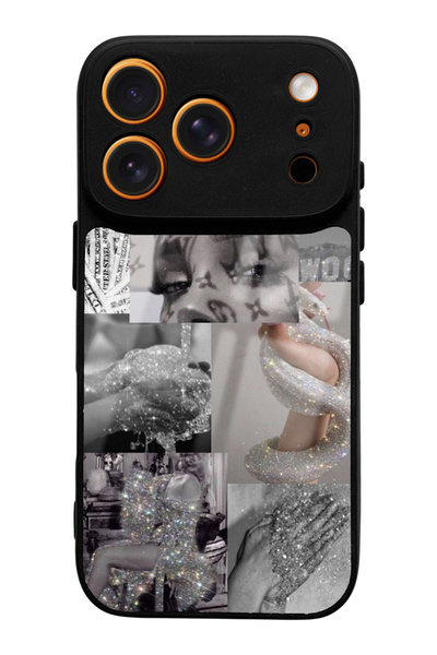 Spoyi iPhone 17 Pro Compatible Glossy Phone Case with Silver Sticker Design