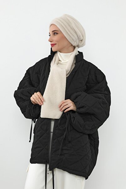 Aisha's Design Winter Plain Pleated Bonnet and Scarf Set, Bat-3Dk, Cream