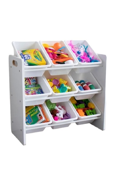 GINGER HOME Wooden toy organizer with 9 plastic boxes White