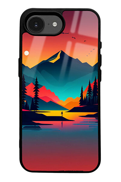 Spoyi iPhone 16E Compatible Glossy Phone Case with Sunset Design
