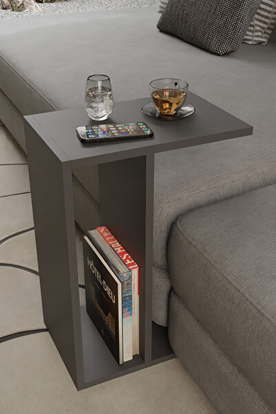 alpaevmobilya C Tasarım Koltuk Yanı Sehpa, Kitaplıklı, Modern Laptop & Kahve ...