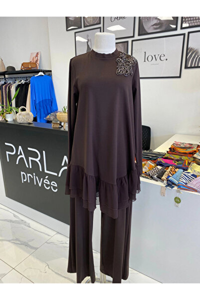 Nurcan Çetin Chiffon Detailled Double Set Brown