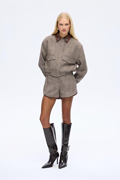 Quzu Balıksırtı Kaşe Matchli Ceket CKT01018 Kahve