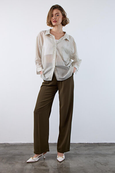 ZEYN ESTİLO Düşük Omuzlu Çizgili Gömlek