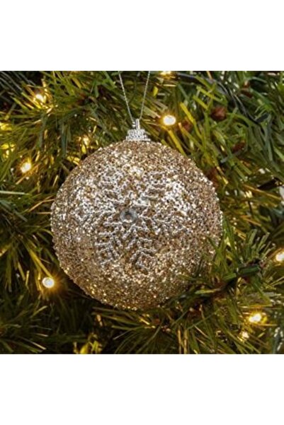 Silver Star Globuri de Crăciun bej cu fulgi de zăpadă și sclipici Ø8 cm - 6 buc