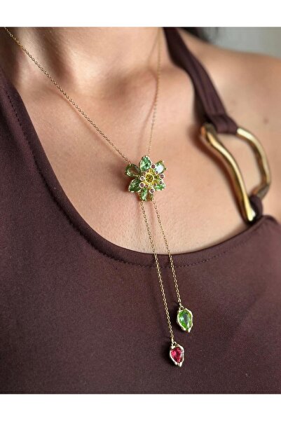 N!da Jewelry İdyllia Asansörlü Yeşil Lilyum Çiçeği Kolye