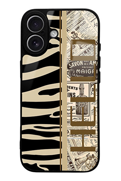 Spoyi iPhone 17 Compatible Zebra Newspaper Design Glossy Phone Case